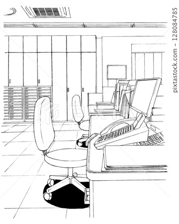 Cartoon style pen drawing illustration office district_indoor 128084785