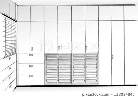 Cartoon style pen drawing illustration office district_indoor 128084845