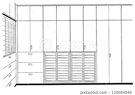 Cartoon style pen drawing illustration office district_indoor 128084846