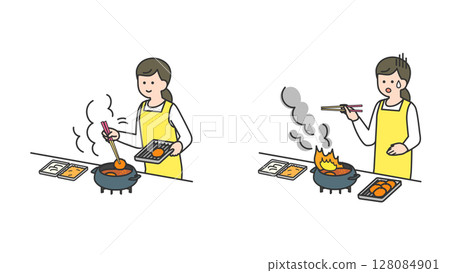 女人在廚房做油炸食品時發生意外 128084901