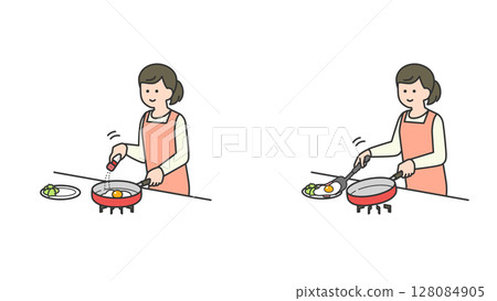 女人在廚房煎雞蛋 128084905