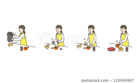 Woman making green tea, step by step set 128084907