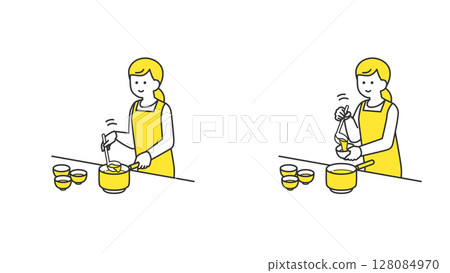 一位女士將味噌湯倒入碗中 128084970