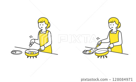 女人在廚房煎雞蛋 128084971