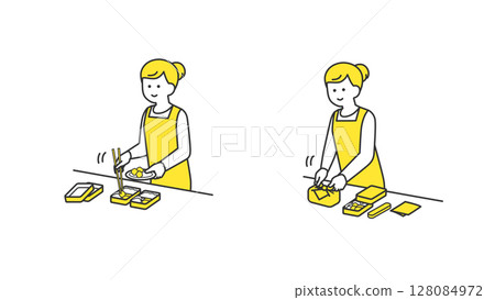 一位女士正在做兩人份的午餐 128084972