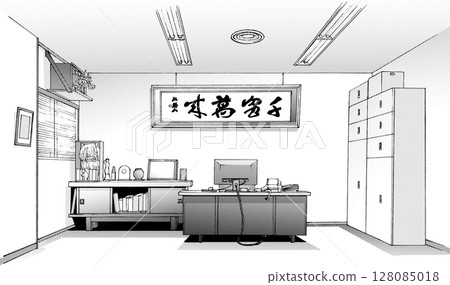 Cartoon style pen drawing illustration office district_indoor 128085018