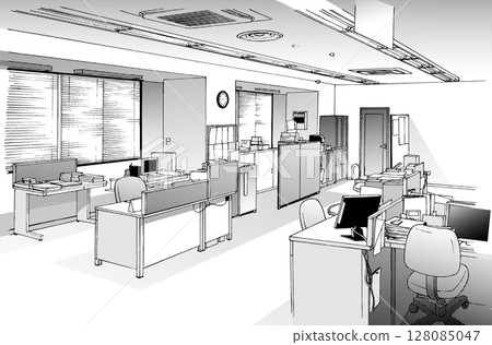 Cartoon style pen drawing illustration office district_indoor 128085047