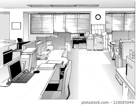 Cartoon style pen drawing illustration office district_indoor 128085049
