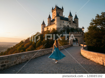 beautiful castle on the background of the sea 128085102