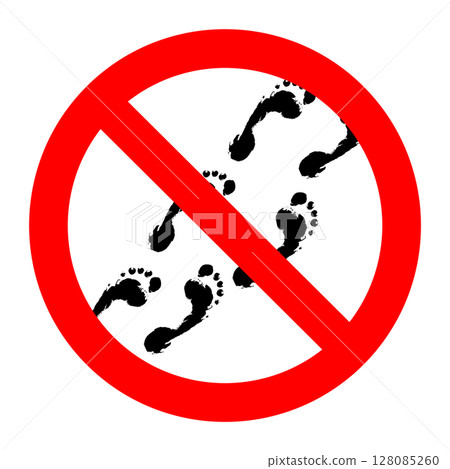 Prohibition barefoot in toilet go icon sign 128085260