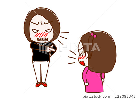 （多幅）一名憤怒的女人指著某人大喊大叫，一名憤怒的女孩在爭吵 128085345