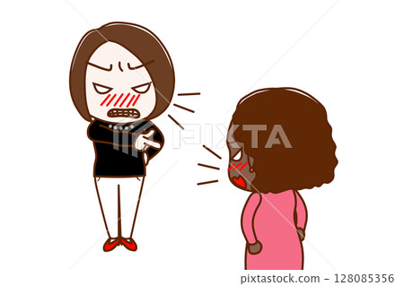 (Multiple) Angrily pointing and yelling women and an African American woman angrily arguing back and forth (Multiple) Angrily pointing and yelling women and an African American woman angrily arguing back and forth 128085356