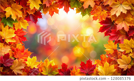Beautiful autumn leaves frame 128085376