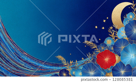 【日式月夜金畫】藍色與紅色牽牛花點綴的夢幻背景設計 【日式月夜金畫】藍色與紅色牽牛花點綴的夢幻背景設計 128085381