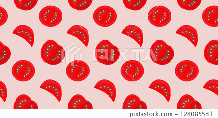 Ripe Red Tomatoes slices Colorful Seamless Pattern Vegetables Food Banner or Poster Background idea  128085531