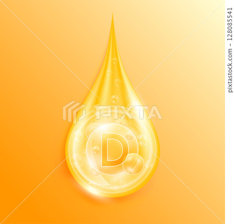 Serum drop water vitamin D orange. Vitamins complex mineral liquid with collagen oxygen bubbles. Skin care cosmetics solution design. Beauty medical concepts. 3D Realistic Vector EPS10. Serum drop water vitamin D orange. Vitamins complex mineral liquid with collagen oxygen bubbles. Skin care cosmetics solution design. Beauty medical concepts. 3D Realistic Vector EPS10. 128085541