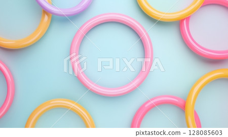 Hoops ring plastic pastel color for playing sport activity solid blue background 128085603