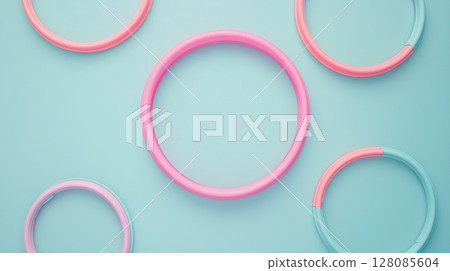 Hoops ring plastic pastel color for playing sport activity solid blue background Hoops ring plastic pastel color for playing sport activity solid blue background 128085604