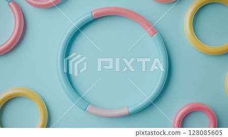 Hoops ring plastic pastel color for playing sport activity solid blue background 128085605