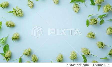 Hoops flower gardening blossoming circular arrangement copy space on center background 128085606
