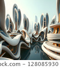 luxury sailing cruise liner on the city 128085930