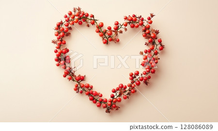 Meadowsweet arranged in the shape of a heart copy space blank white background Meadowsweet arranged in the shape of a heart copy space blank white background 128086089