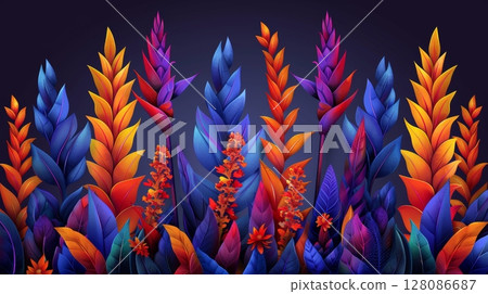 Vibrant tropical flora with lush exotic plants and colorful flowers, creating a vibrant background Vibrant tropical flora with lush exotic plants and colorful flowers, creating a vibrant background 128086687
