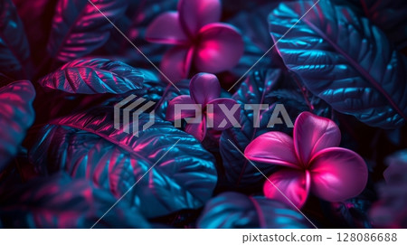 Lush tropical flora  exotic plants and colorful flowers creating a vibrant and vibrant background 128086688