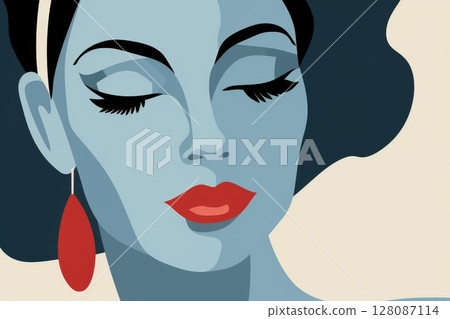 Modern minimalist portrait of a young woman in contemporary artistic female photo Modern minimalist portrait of a young woman in contemporary artistic female photo 128087114