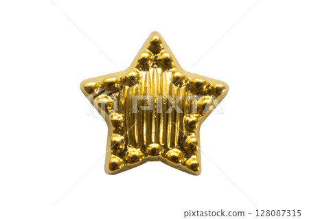Golden Christmas star ornament bauble isolated on white background 128087315