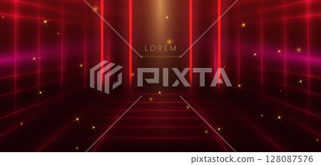 Scene red luxury background with gold lighting effect. Template premium award design. 128087576