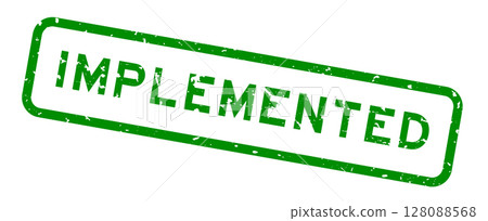 Grunge green implemented word square rubber seal stamp on white background Grunge green implemented word square rubber seal stamp on white background 128088568