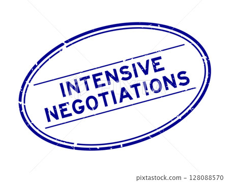 Grunge blue intensive negotiations word oval rubber seal stamp on white background Grunge blue intensive negotiations word oval rubber seal stamp on white background 128088570