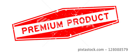 Grunge red premium product word hexagon rubber seal stamp on white background Grunge red premium product word hexagon rubber seal stamp on white background 128088579