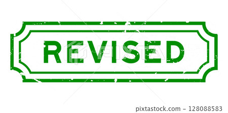 Grunge green revised word rubber seal stamp on white background Grunge green revised word rubber seal stamp on white background 128088583