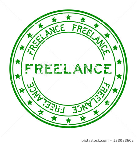 Grunge green freelance word round rubber seal stamp on white background 128088602
