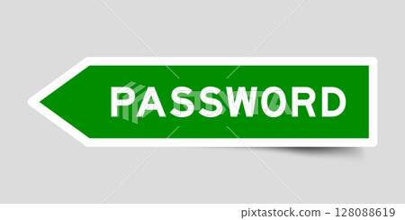 Green color arrow shape sticker label with word password on gray background Green color arrow shape sticker label with word password on gray background 128088619