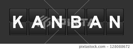 Black color analog flip board with word kanban on gray background 128088672