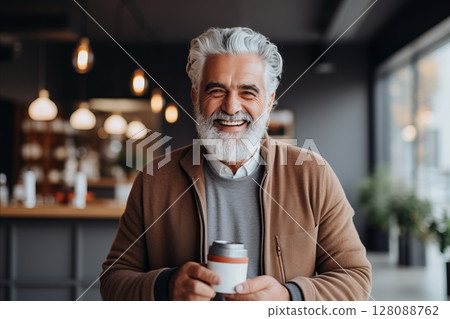 Satisfied senior man enjoying workout and smiling at the camera during fitness training at the gym Satisfied senior man enjoying workout and smiling at the camera during fitness training at the gym 128088762
