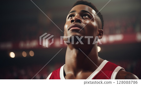 Energetic basketball team in action, displaying enthusiasm and team spirit during an exciting game 128088786