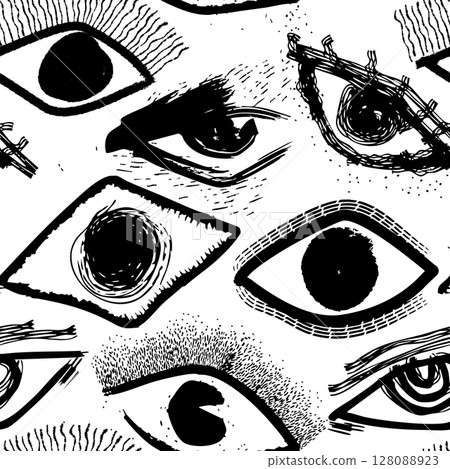 Seamless pattern of Abstract Ink Eyes Pattern for textile, fashion design, or funky visual backgrounds. Seamless pattern of Abstract Ink Eyes Pattern for textile, fashion design, or funky visual backgrounds. 128088923