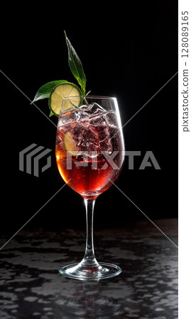 Cape Codder Cocktail with lime and ice.  128089165