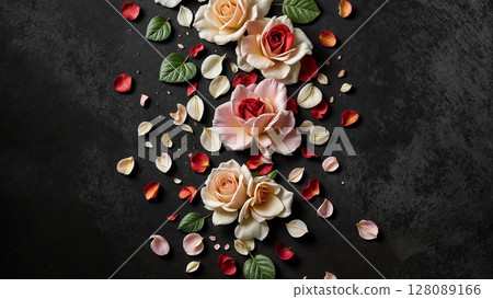 beautiful pink rose on black background with reflection  128089166