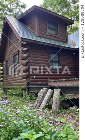 Summer cottage: A log cabin in the forest 128089304