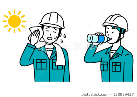 男工人採取措施防中暑 128089427