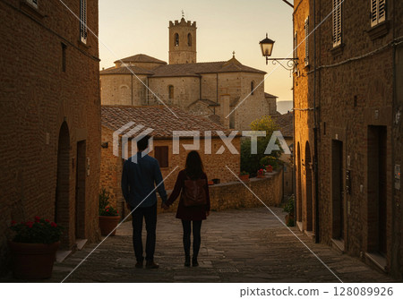 couple walking on the street 128089926