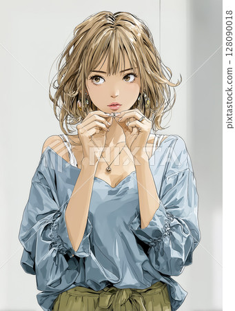 Illustration material of a businesswoman with a troubled expression 128090018