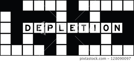 Alphabet letter in word depletion on crossword puzzle background 128090097