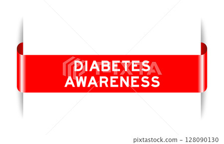 Red color inserted label banner with word diabetes awareness on white background 128090130