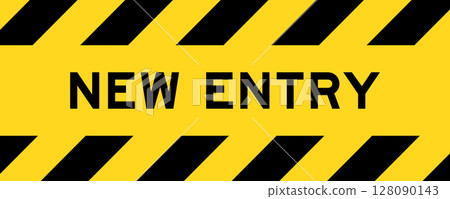 Yellow and black color with line striped label banner with word new entry Yellow and black color with line striped label banner with word new entry 128090143